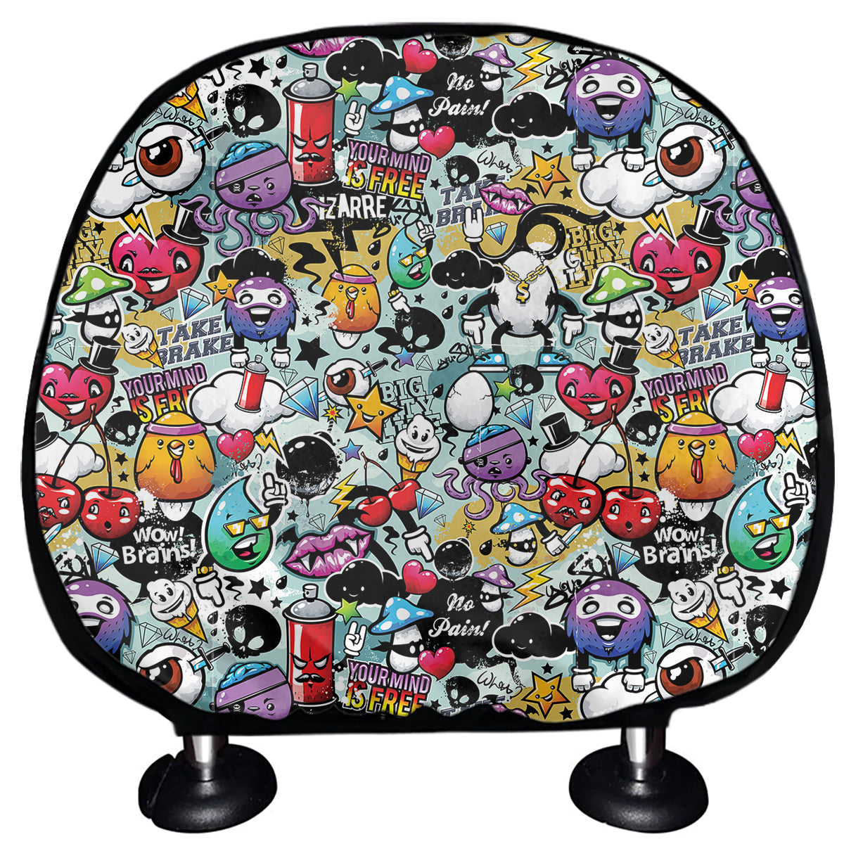 Graffiti Cartoon Characters Print Car Headrest Covers