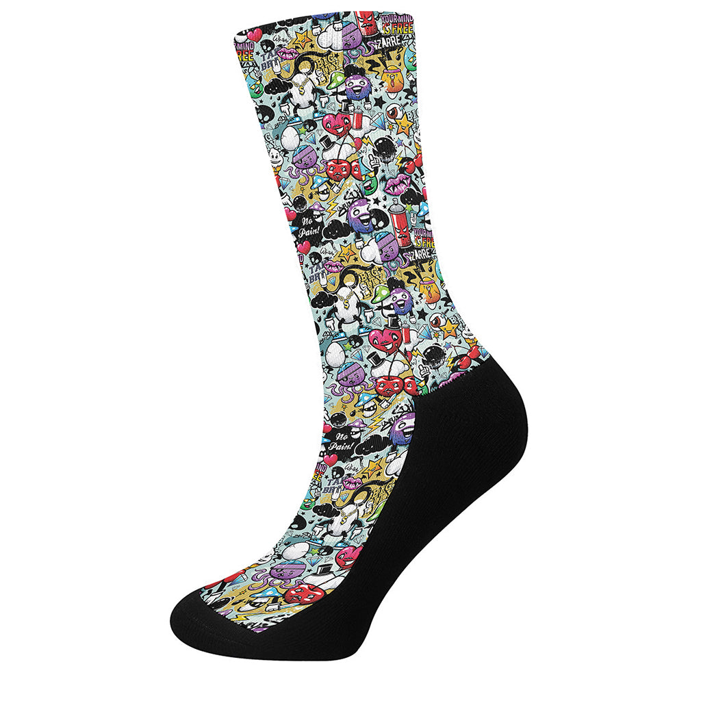 Graffiti Cartoon Characters Print Crew Socks