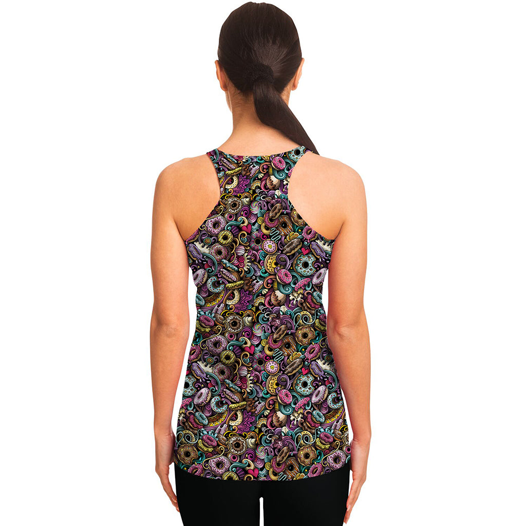 Graffiti Donut Pattern Print Women's Racerback Tank Top