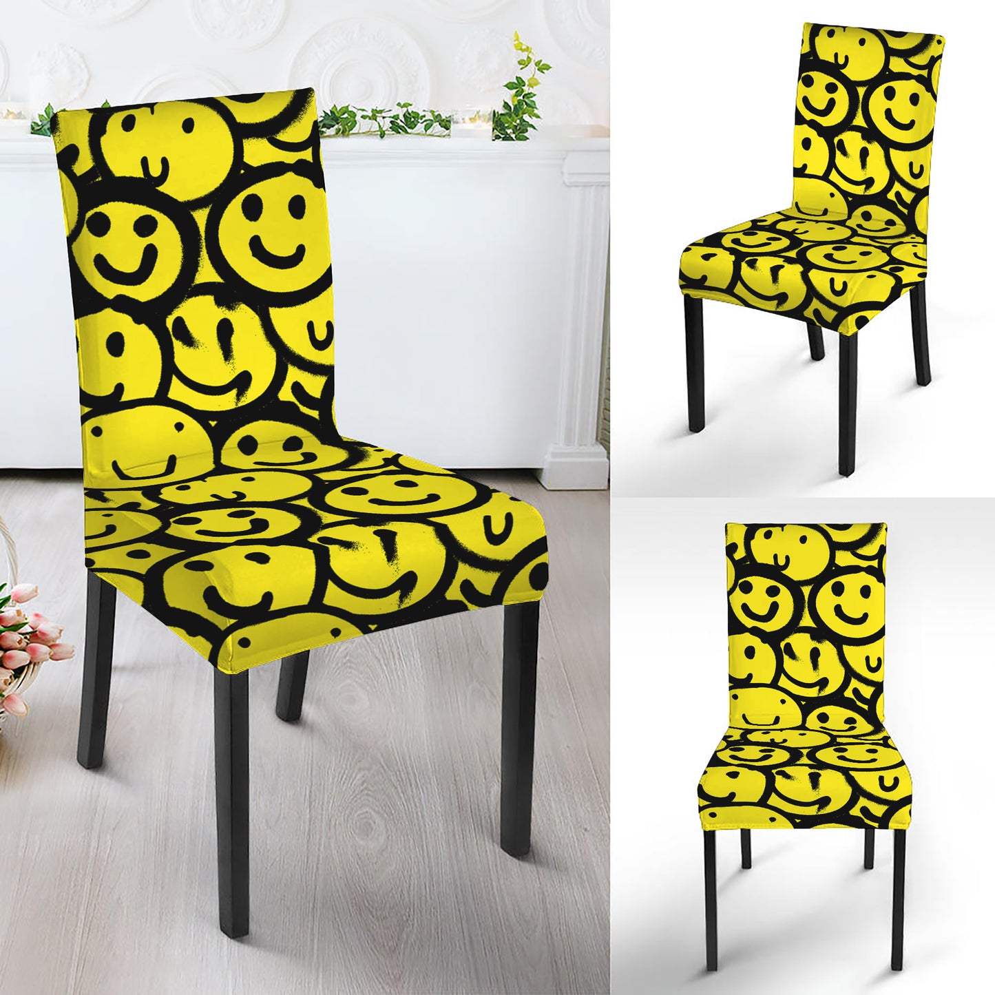 Graffiti Happy Emoji Pattern Print Dining Chair Slipcover