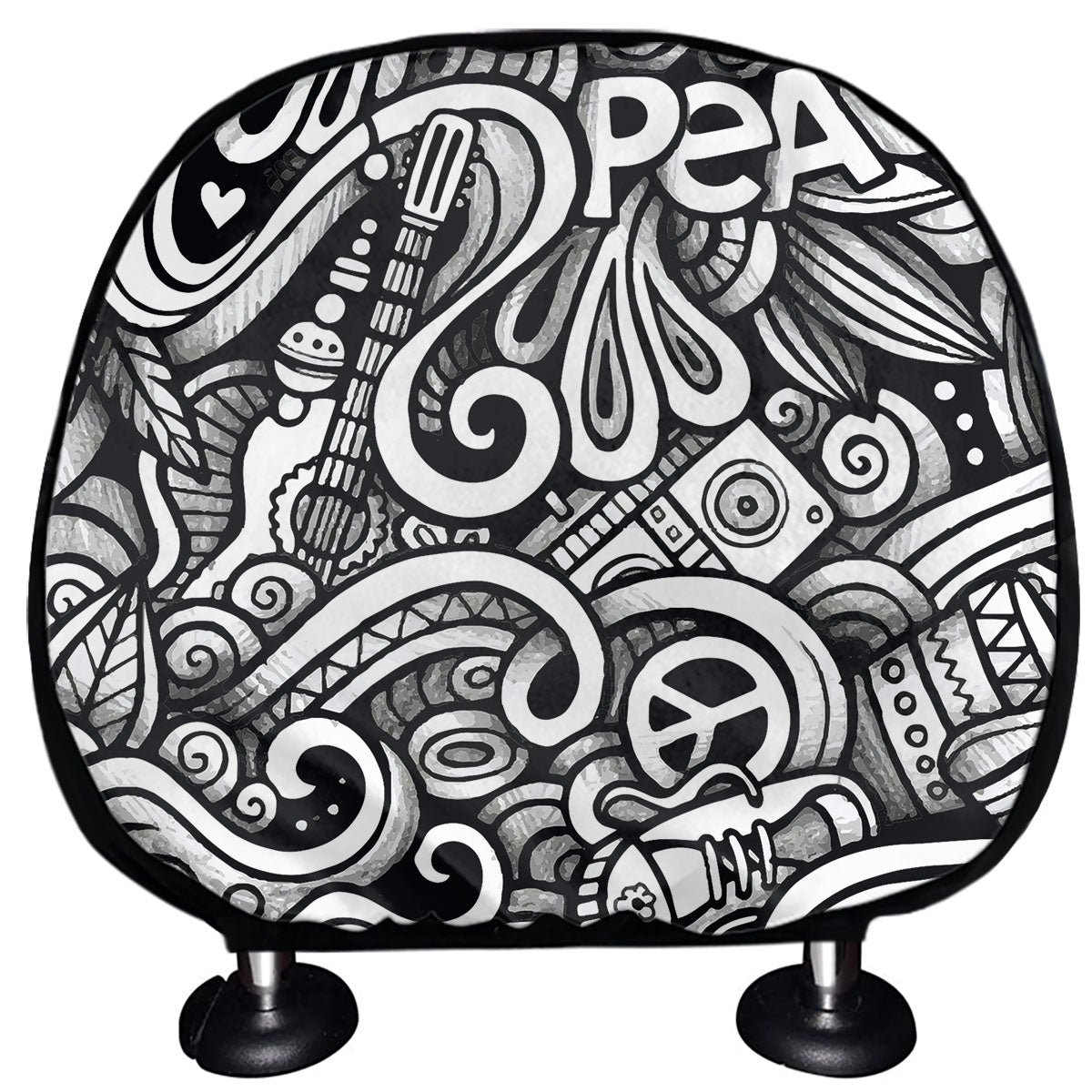 Graffiti Surfing Pattern Print Car Headrest Covers