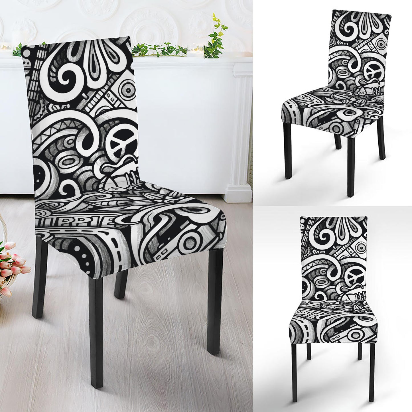 Graffiti Surfing Pattern Print Dining Chair Slipcover