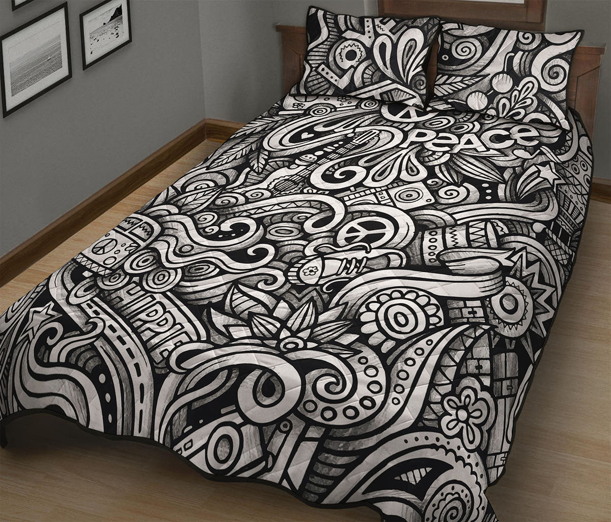 Graffiti Surfing Pattern Print Quilt Bed Set