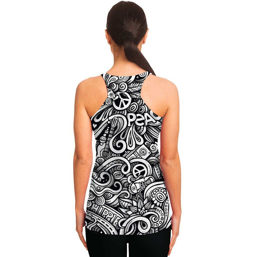 Graffiti Surfing Pattern Print Women's Racerback Tank Top