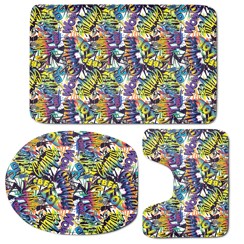Graffiti Text Pattern Print 3 Piece Bath Mat Set