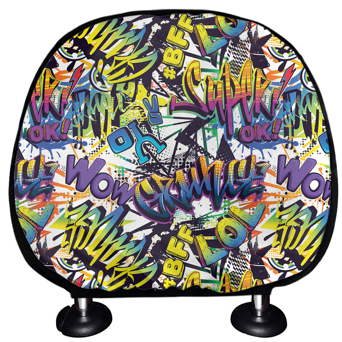 Graffiti Text Pattern Print Car Headrest Covers