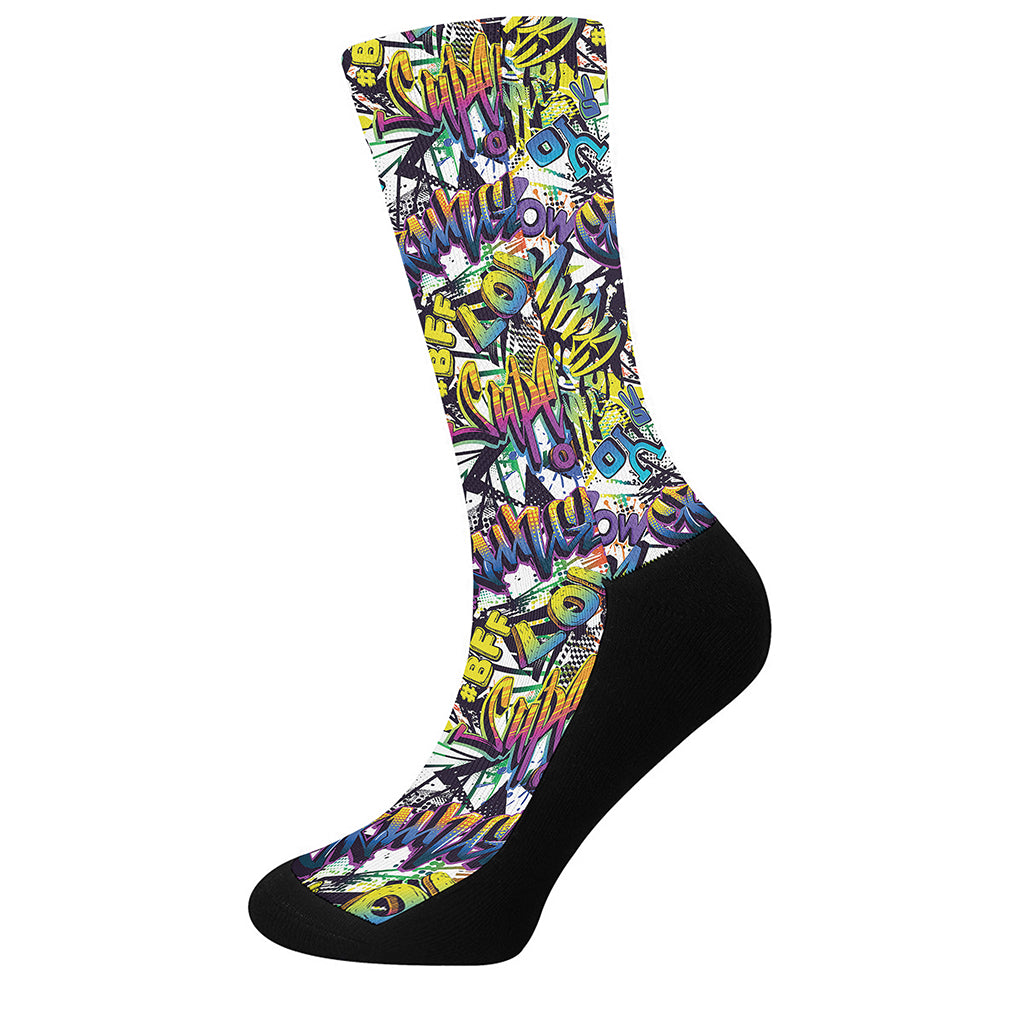 Graffiti Text Pattern Print Crew Socks