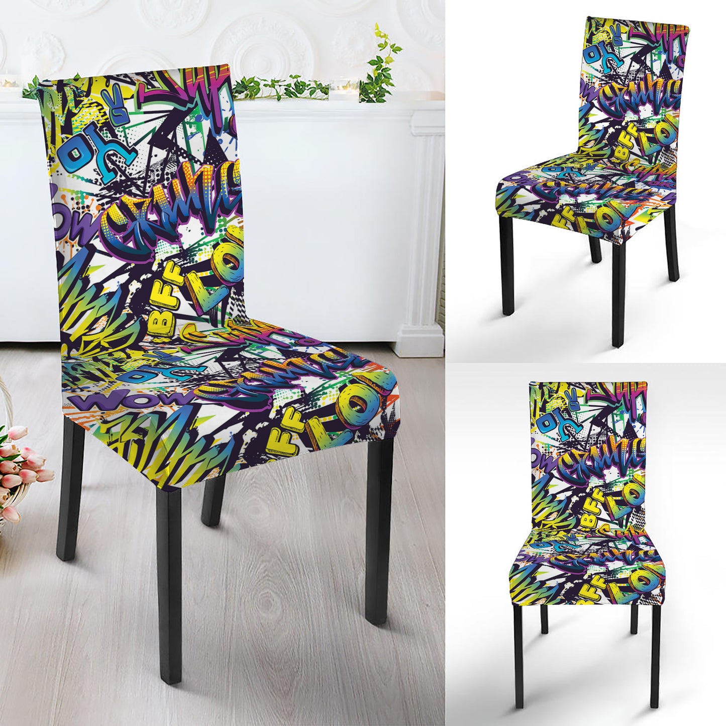 Graffiti Text Pattern Print Dining Chair Slipcover