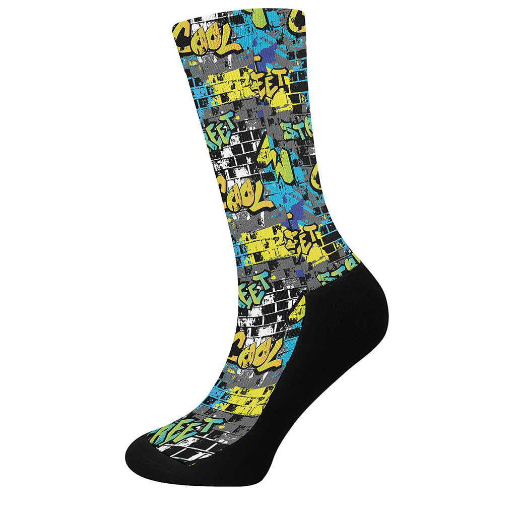 Graffiti Wall Print Crew Socks