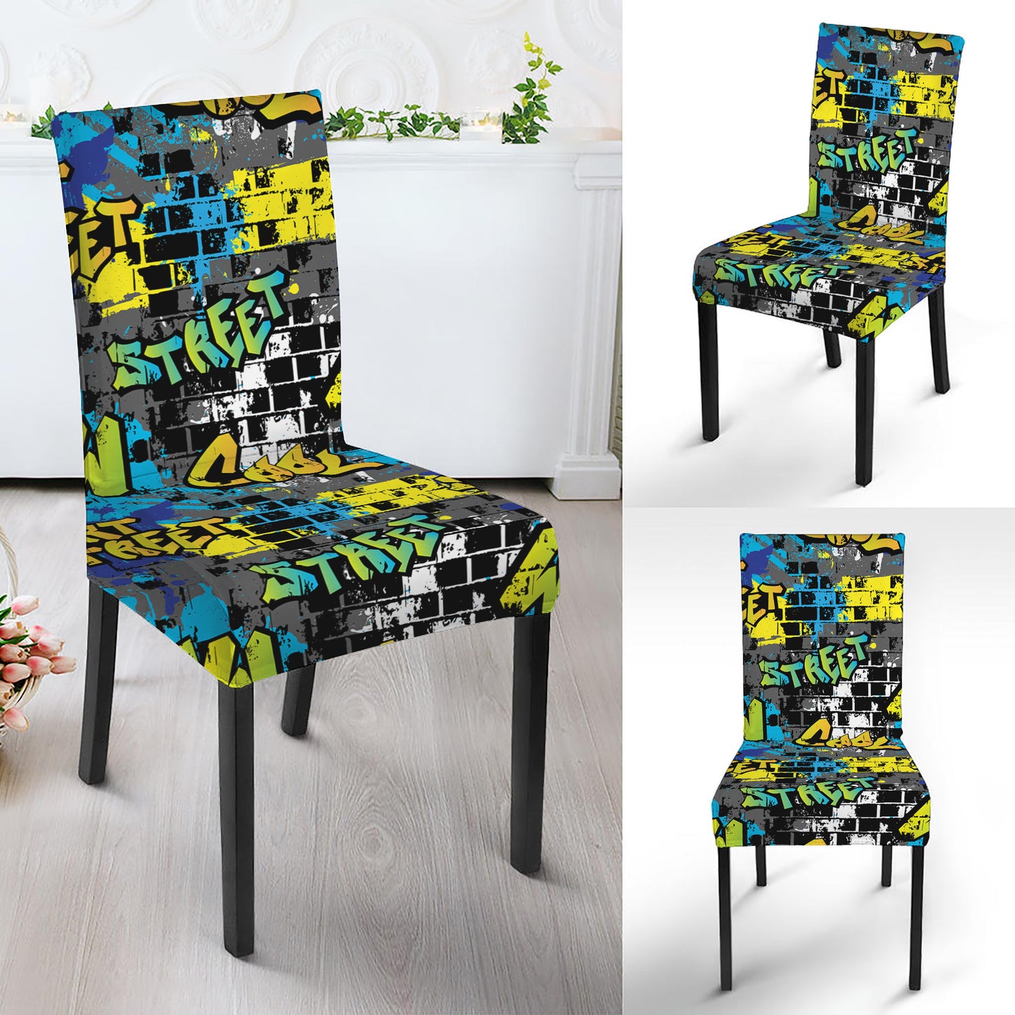 Graffiti Wall Print Dining Chair Slipcover