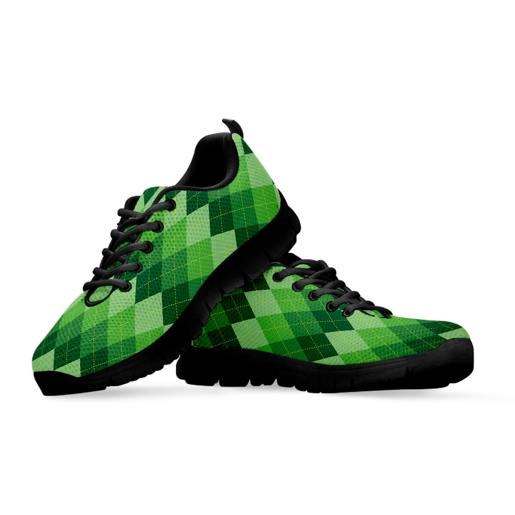 Grass Green Argyle Pattern Print Black Sneakers