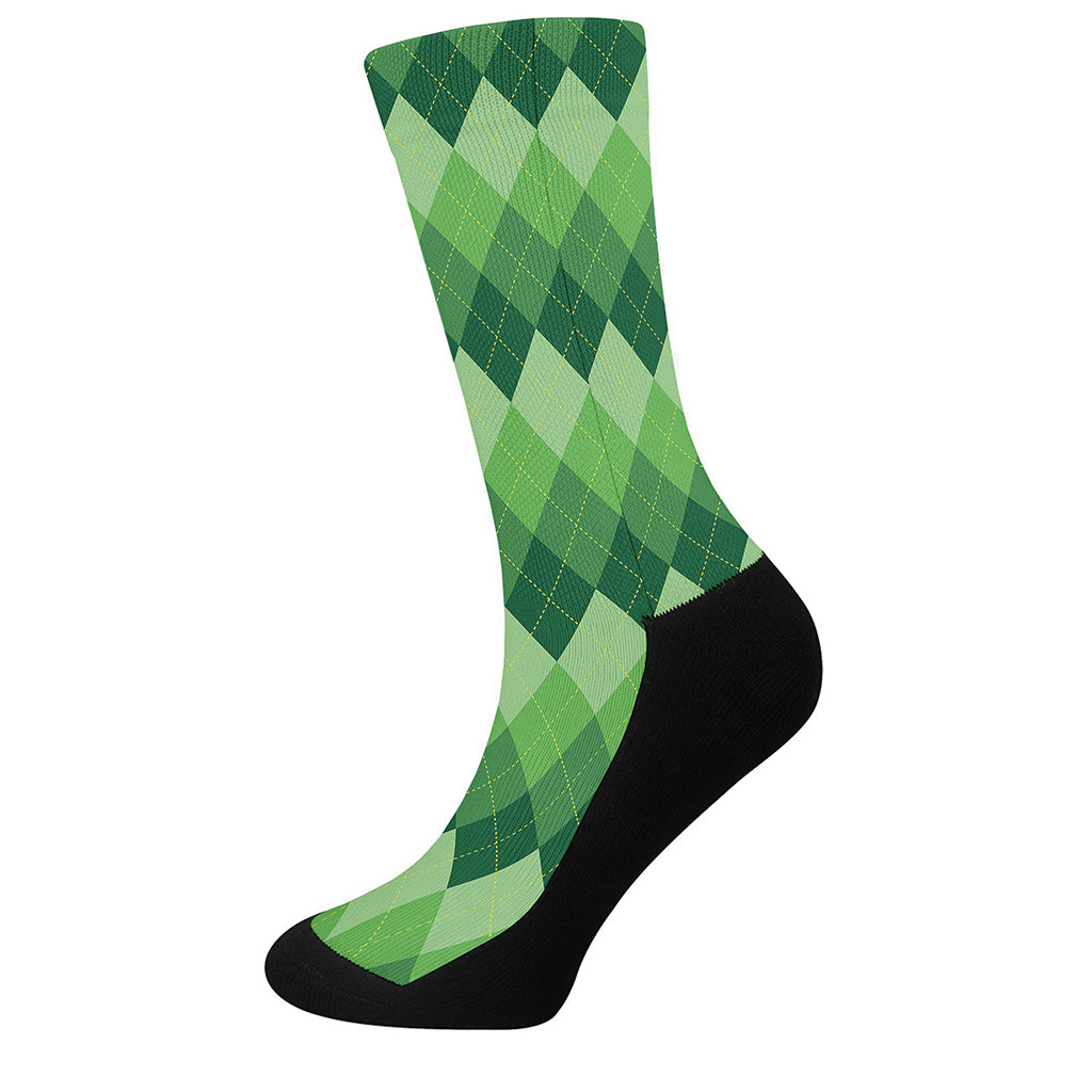 Grass Green Argyle Pattern Print Crew Socks