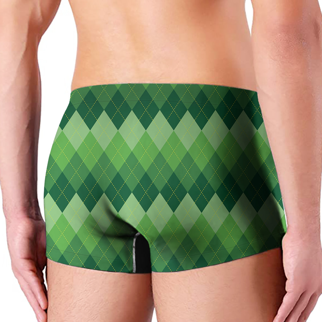 Grass Green Argyle Pattern Print Men's Boxer Briefs