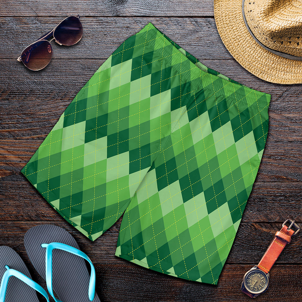 Grass Green Argyle Pattern Print Men's Shorts