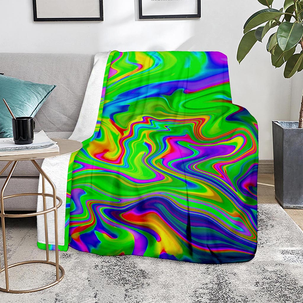 Green Abstract Liquid Trippy Print Blanket