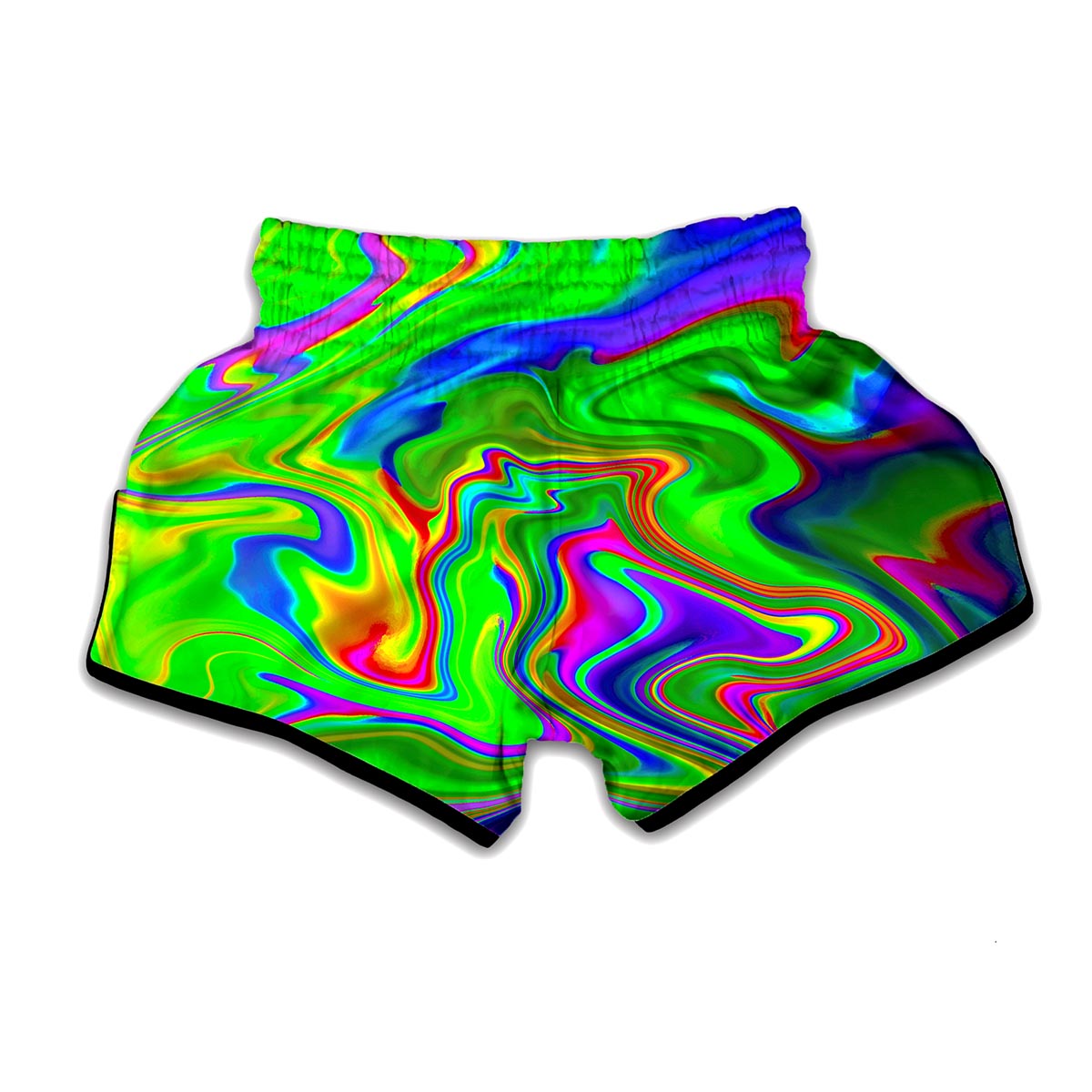 Green Abstract Liquid Trippy Print Muay Thai Boxing Shorts