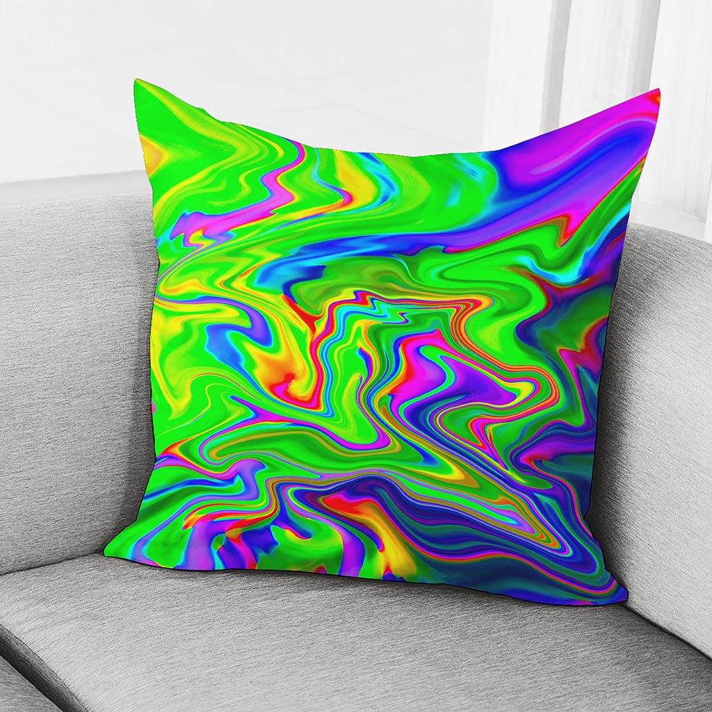 Green Abstract Liquid Trippy Print Pillow Cover