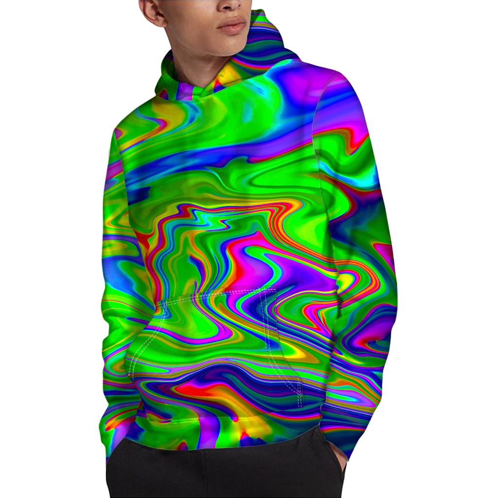 Green Abstract Liquid Trippy Print Pullover Hoodie
