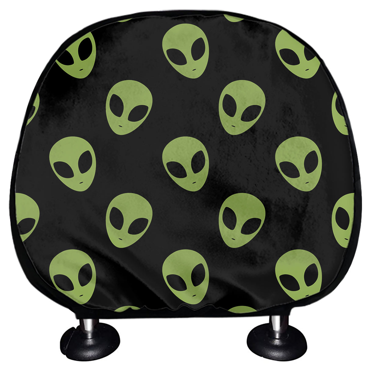 Green Alien Face Pattern Print Car Headrest Covers