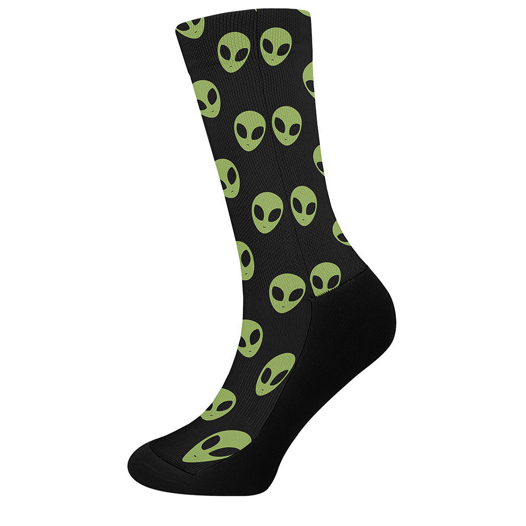 Green Alien Face Pattern Print Crew Socks