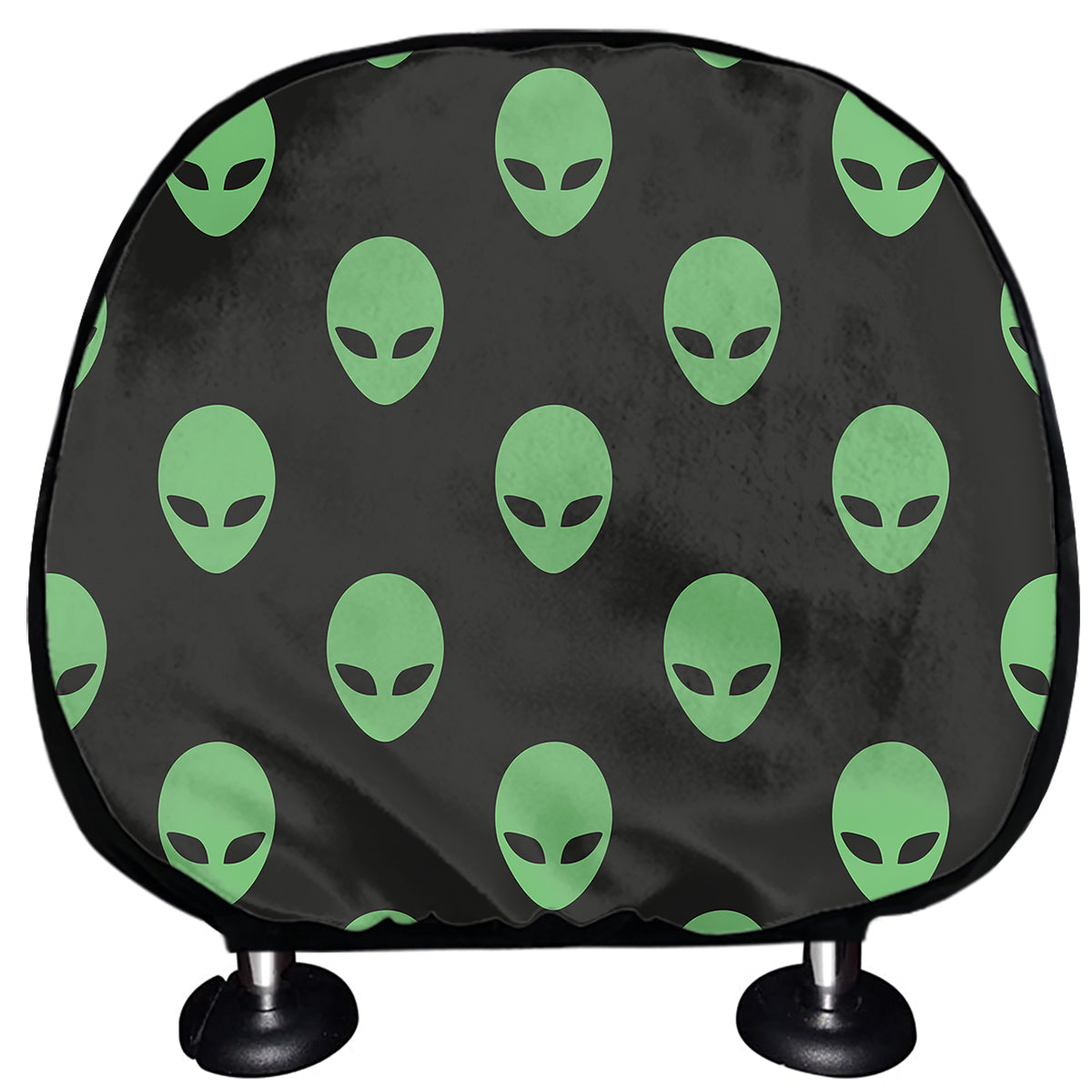 Green Alien Face Print Car Headrest Covers