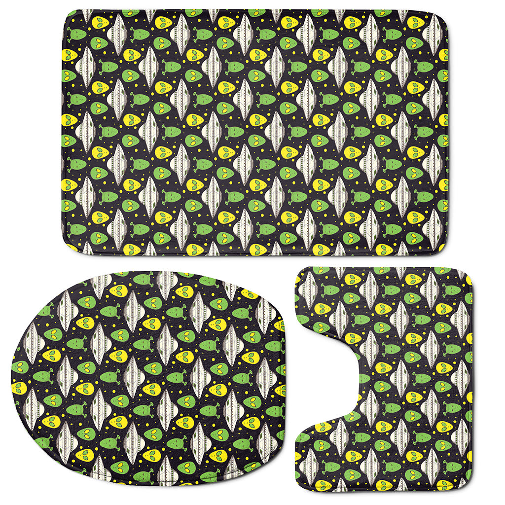 Green Alien UFO Space Print 3 Piece Bath Mat Set