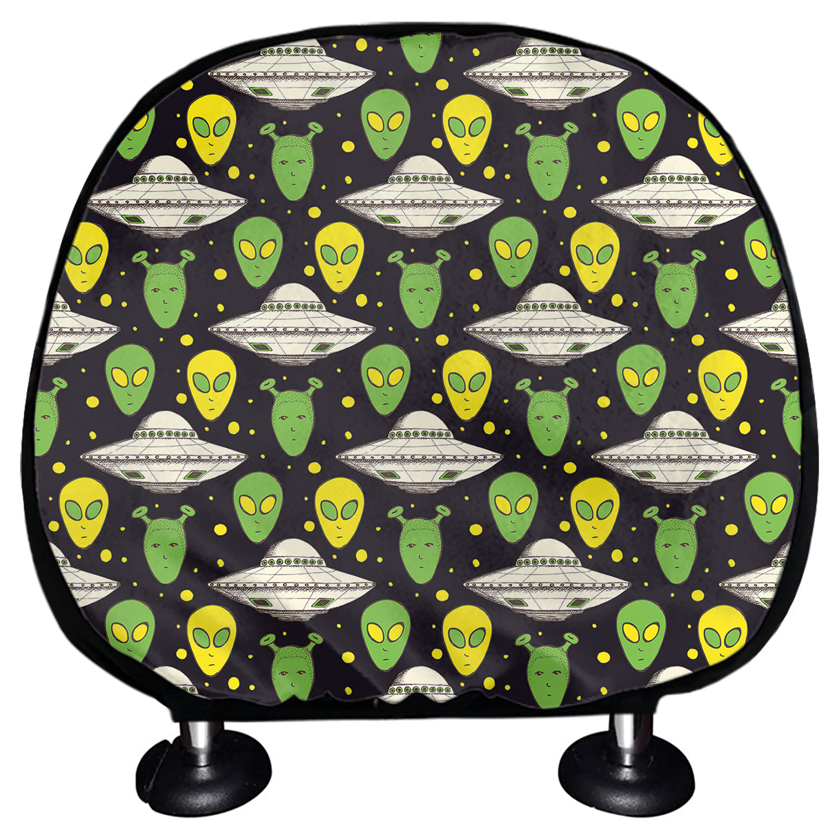 Green Alien UFO Space Print Car Headrest Covers