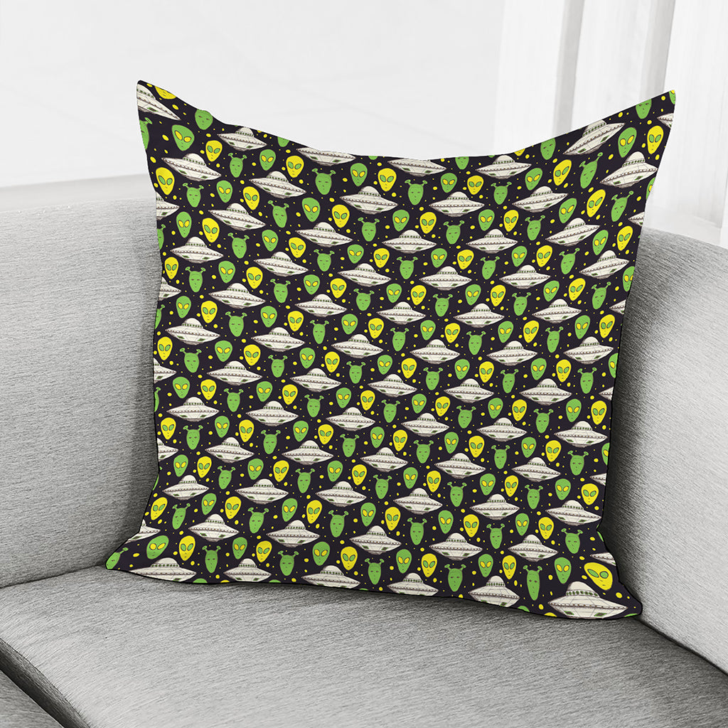 Green Alien UFO Space Print Pillow Cover