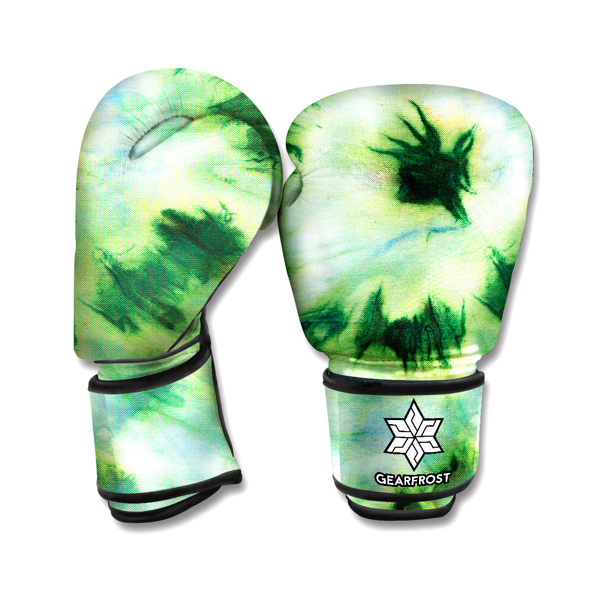 Green And Black Acid Wash Tie Dye Print Boxing Gloves