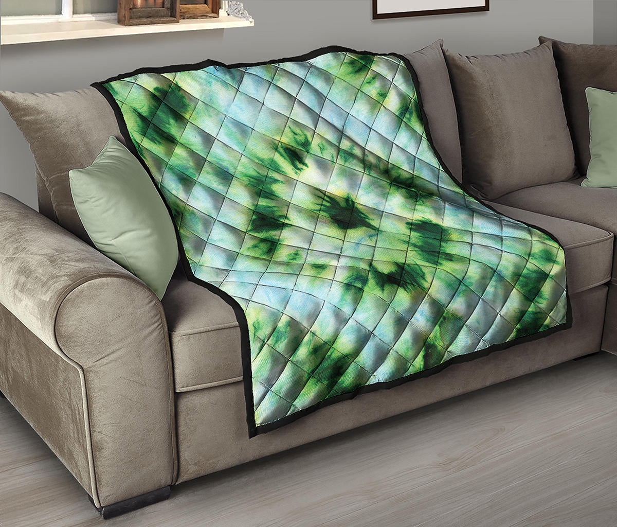 Green And Black Acid Wash Tie Dye Print Quilt