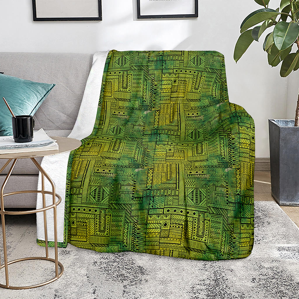 Green And Black African Ethnic Print Blanket