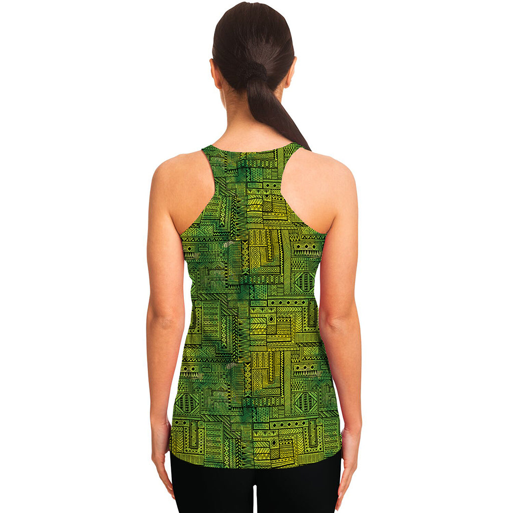 Green And Black African Ethnic Print Women's Racerback Tank Top