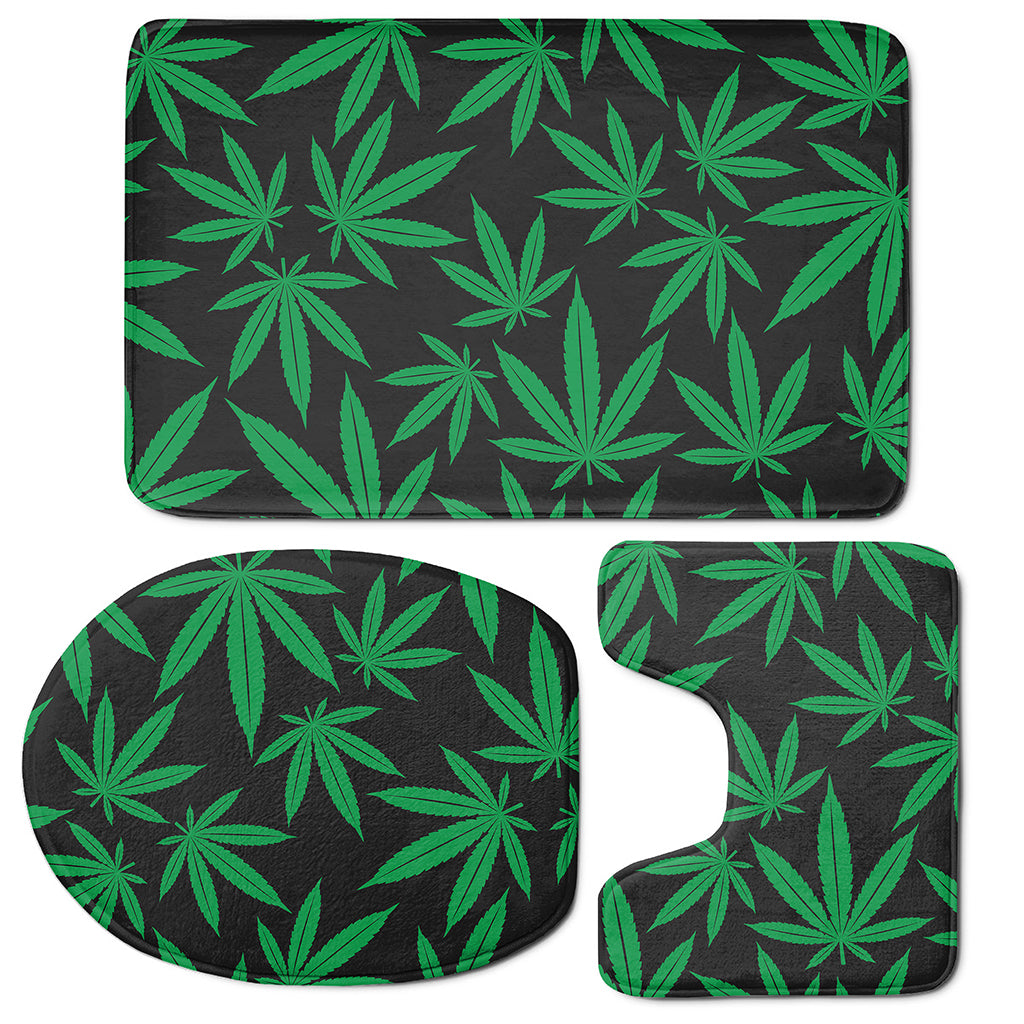 Green And Black Cannabis Leaf Print 3 Piece Bath Mat Set