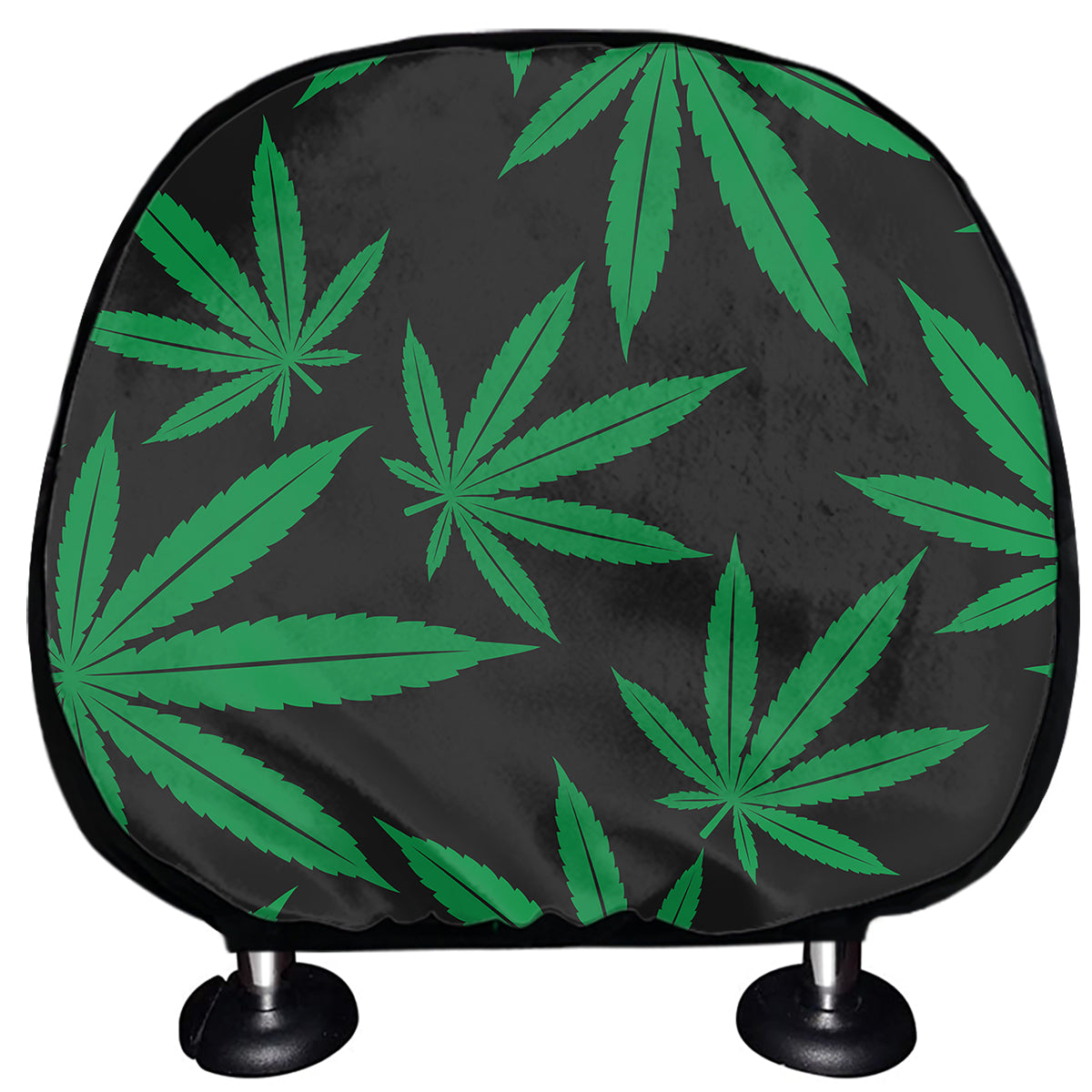 Green And Black Cannabis Leaf Print Car Headrest Covers