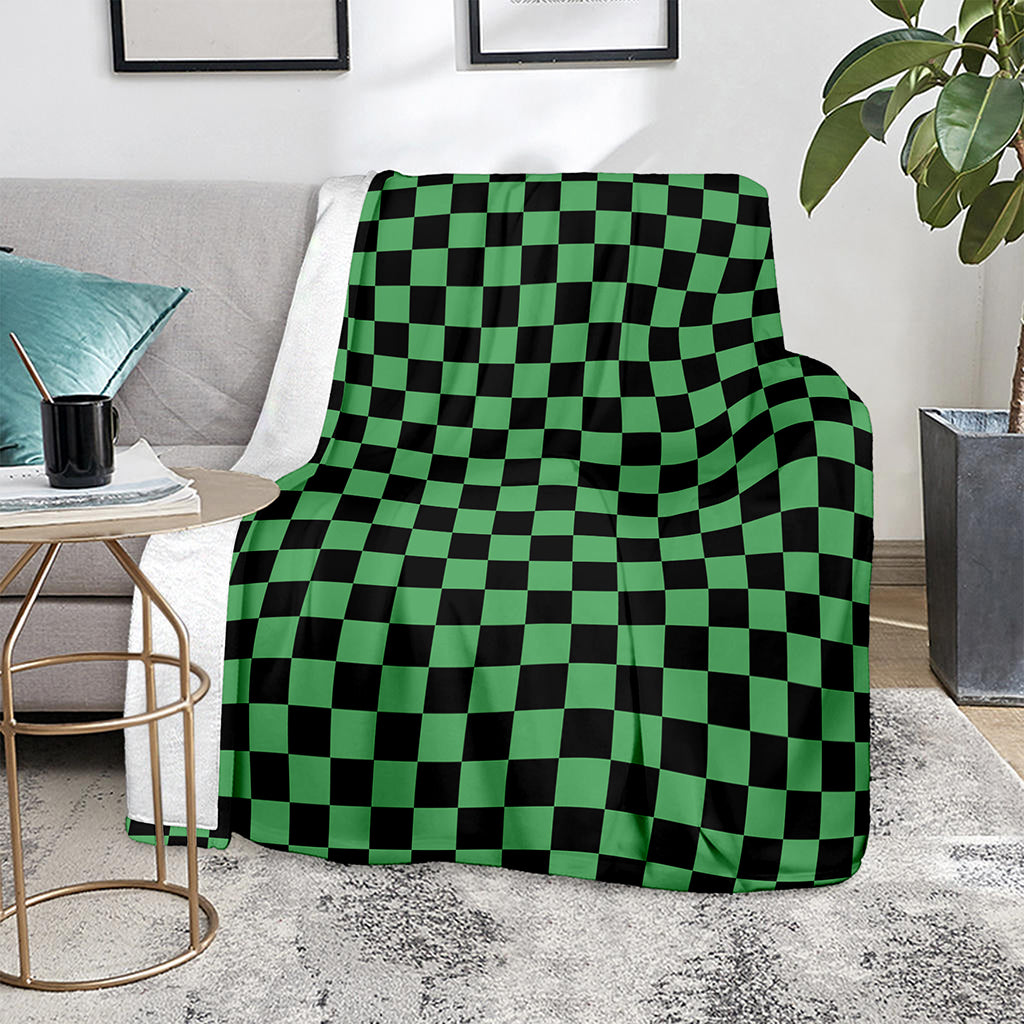 Green And Black Checkered Pattern Print Blanket