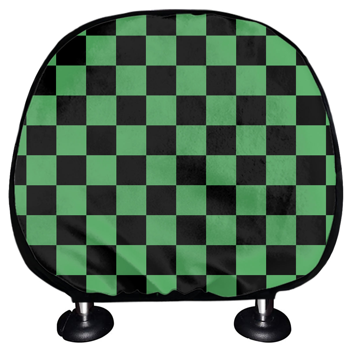 Green And Black Checkered Pattern Print Car Headrest Covers