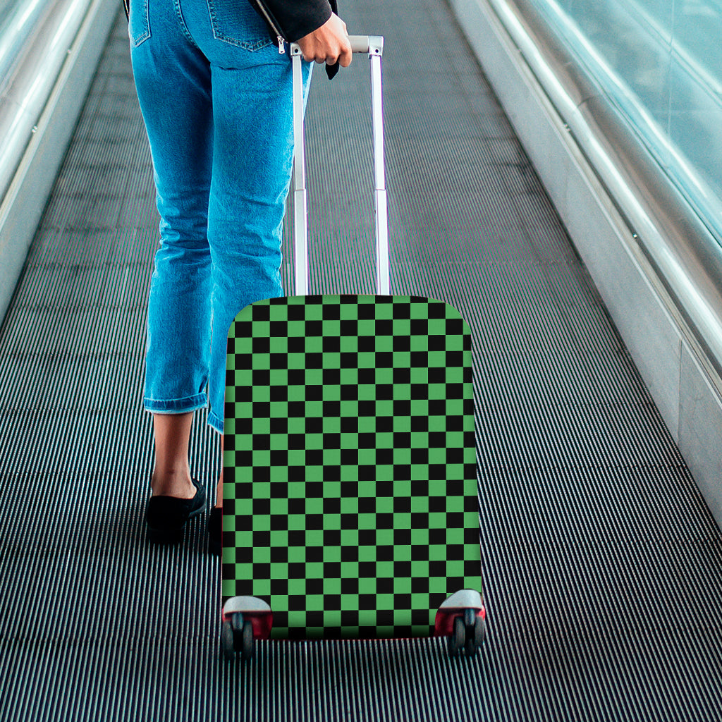 Green And Black Checkered Pattern Print Luggage Cover