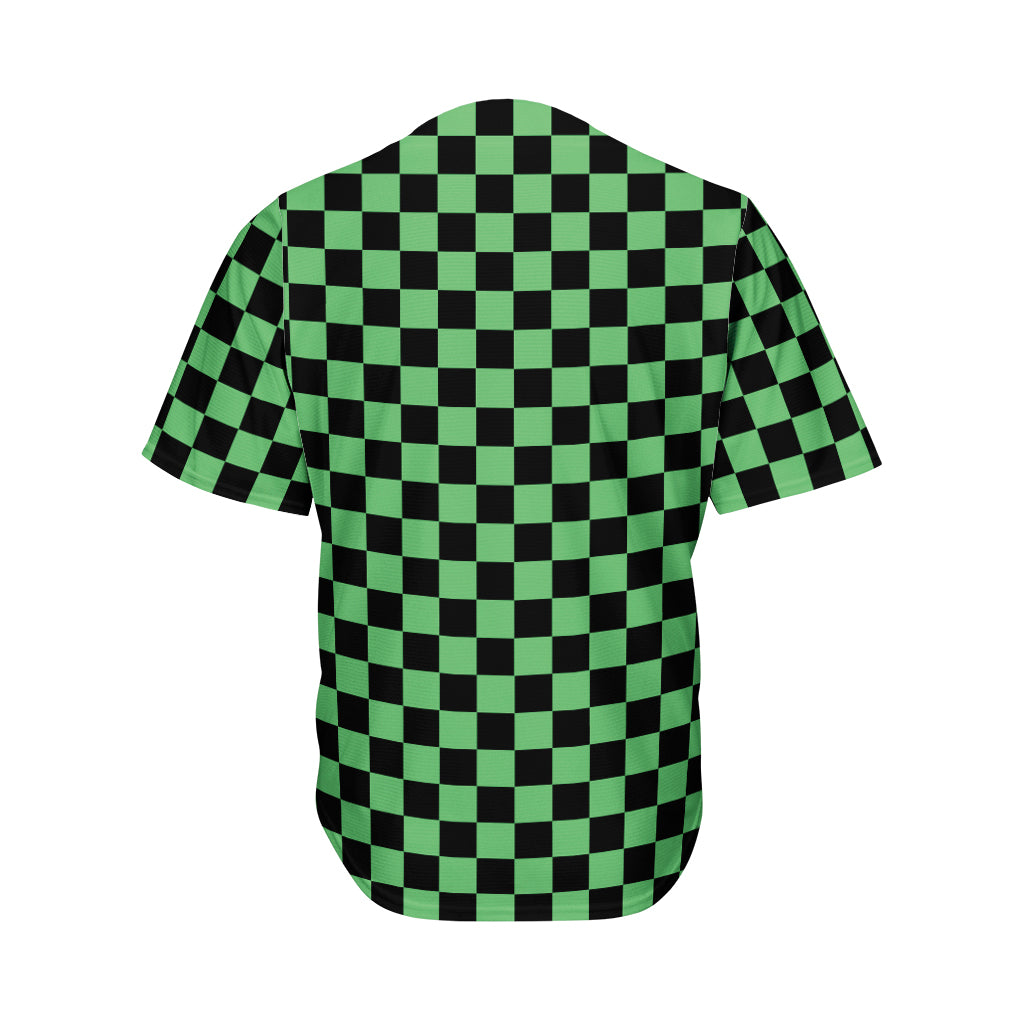 Green And Black Checkered Pattern Print Men's Baseball Jersey