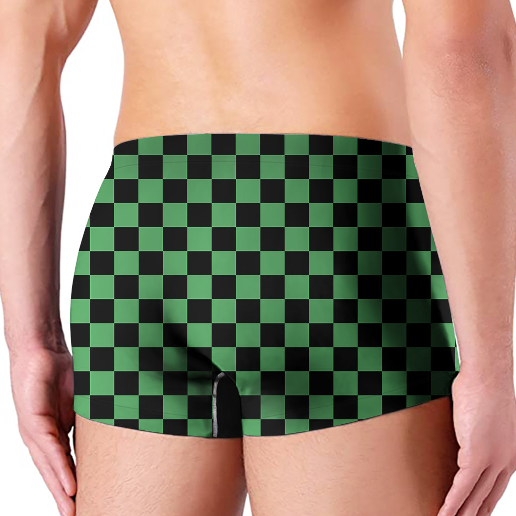 Green And Black Checkered Pattern Print Men's Boxer Briefs