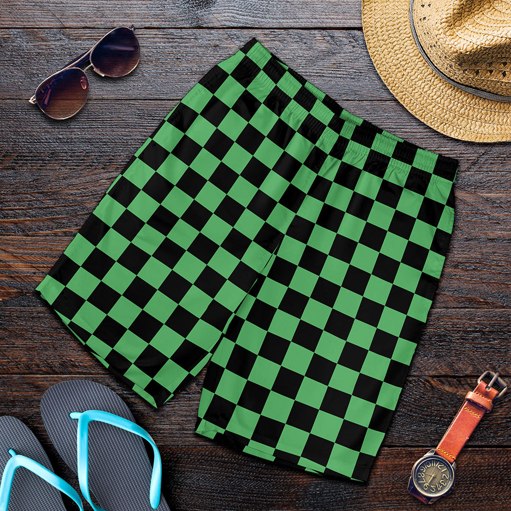 Green And Black Checkered Pattern Print Men's Shorts