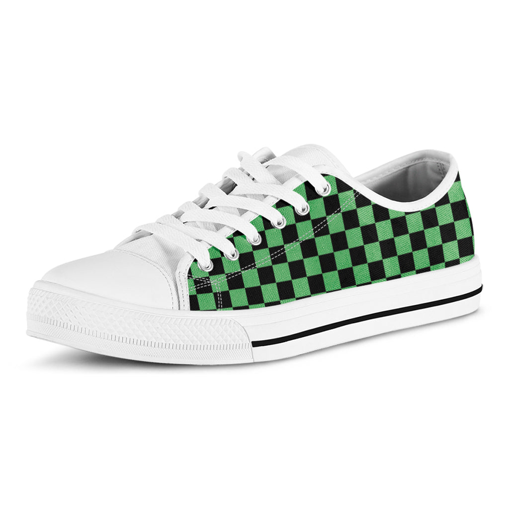 Green And Black Checkered Pattern Print White Low Top Shoes