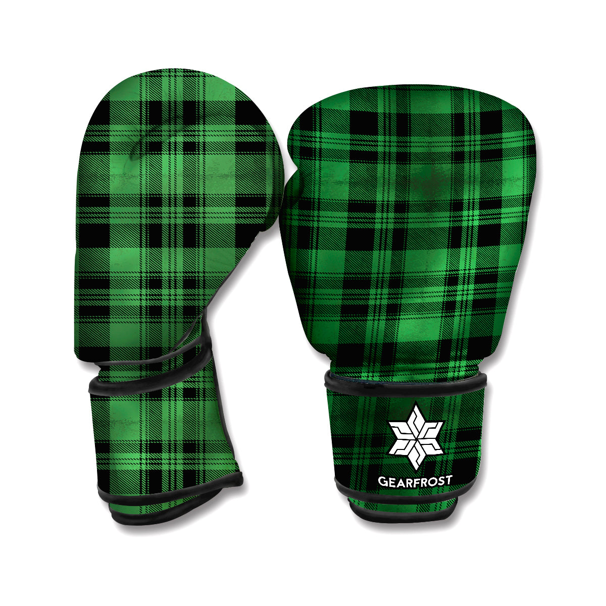 Green And Black Tartan Pattern Print Boxing Gloves