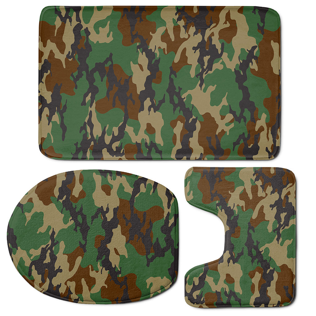 Green And Brown Camouflage Print 3 Piece Bath Mat Set