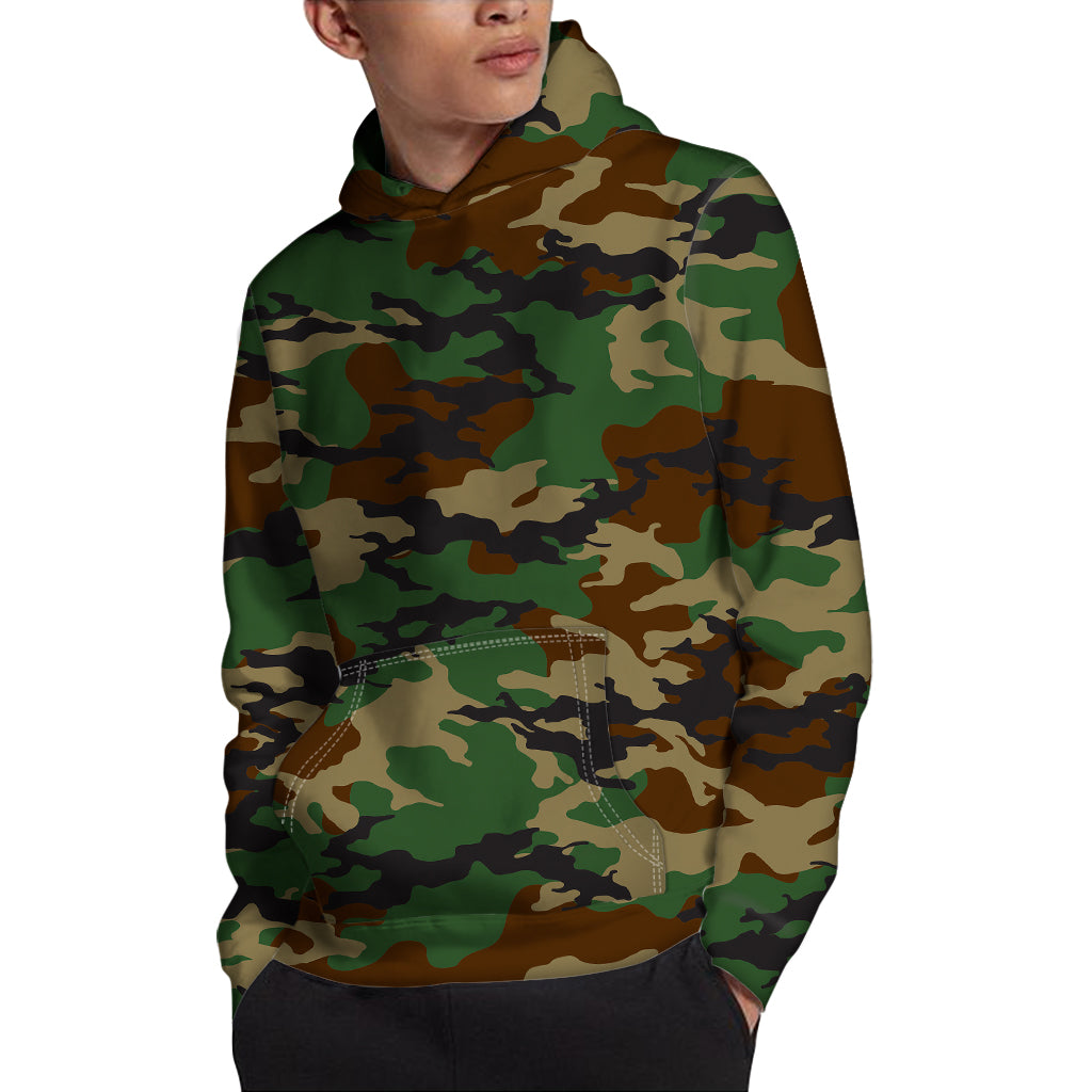 Green And Brown Camouflage Print Pullover Hoodie
