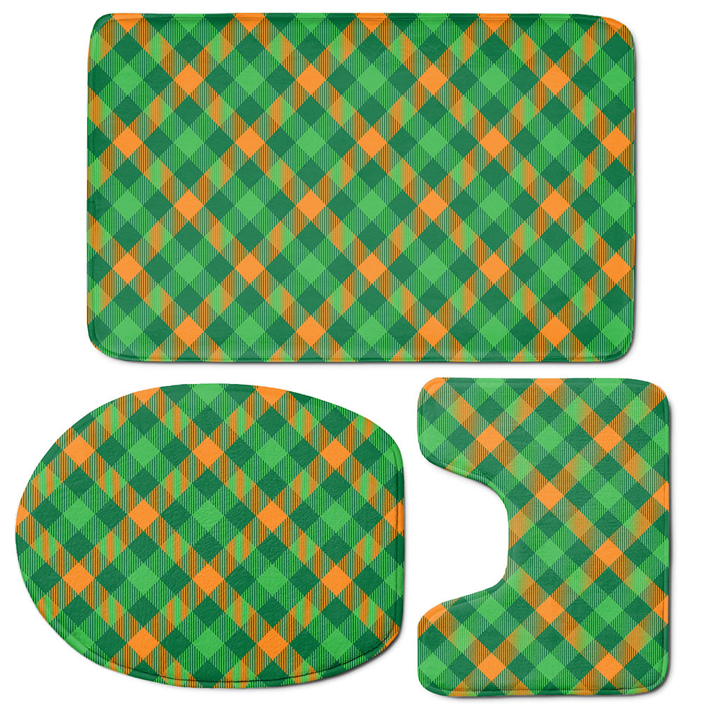 Green And Orange Buffalo Plaid Print 3 Piece Bath Mat Set