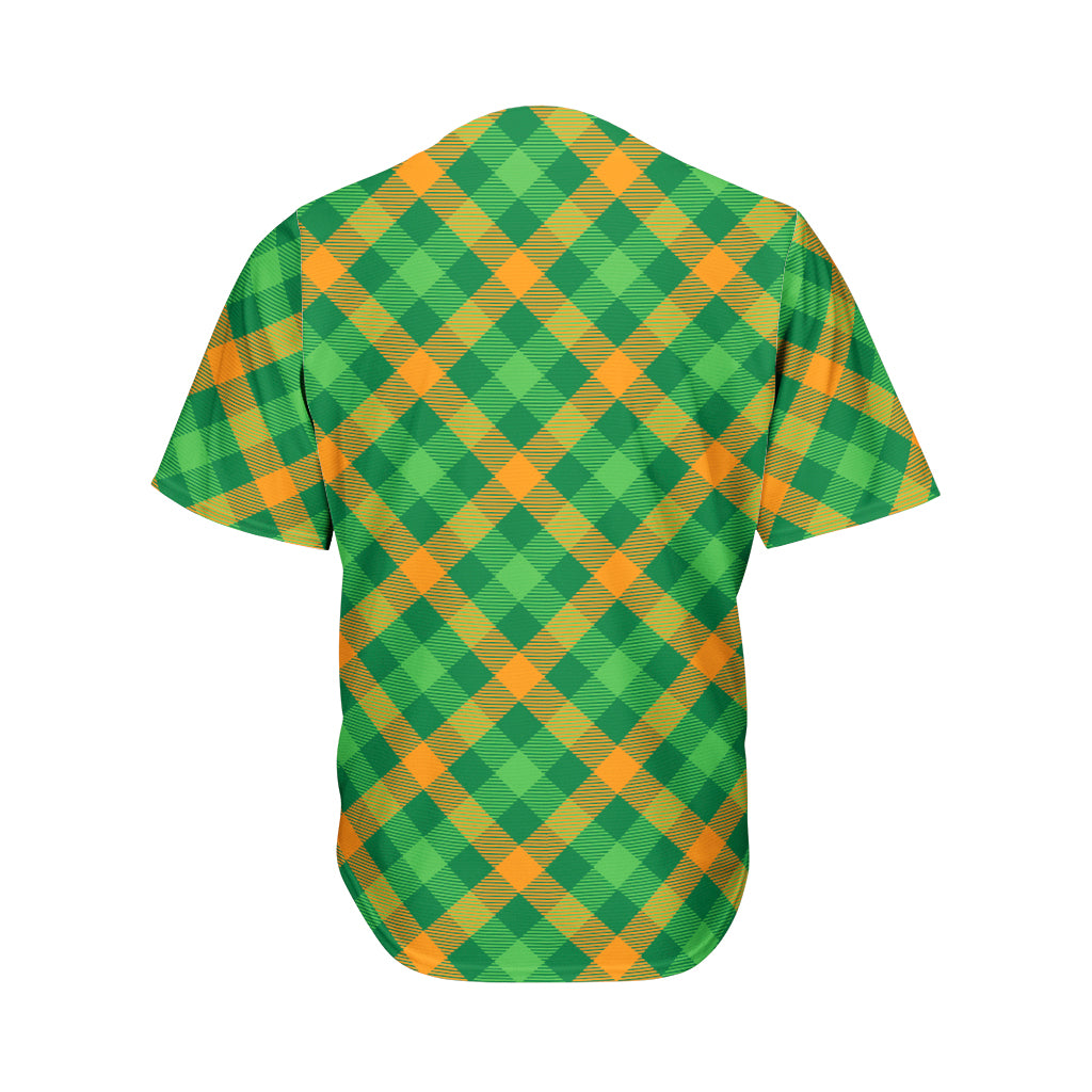 Green And Orange Buffalo Plaid Print Men's Baseball Jersey