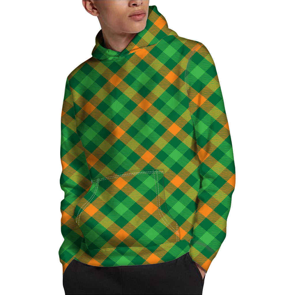Green And Orange Buffalo Plaid Print Pullover Hoodie