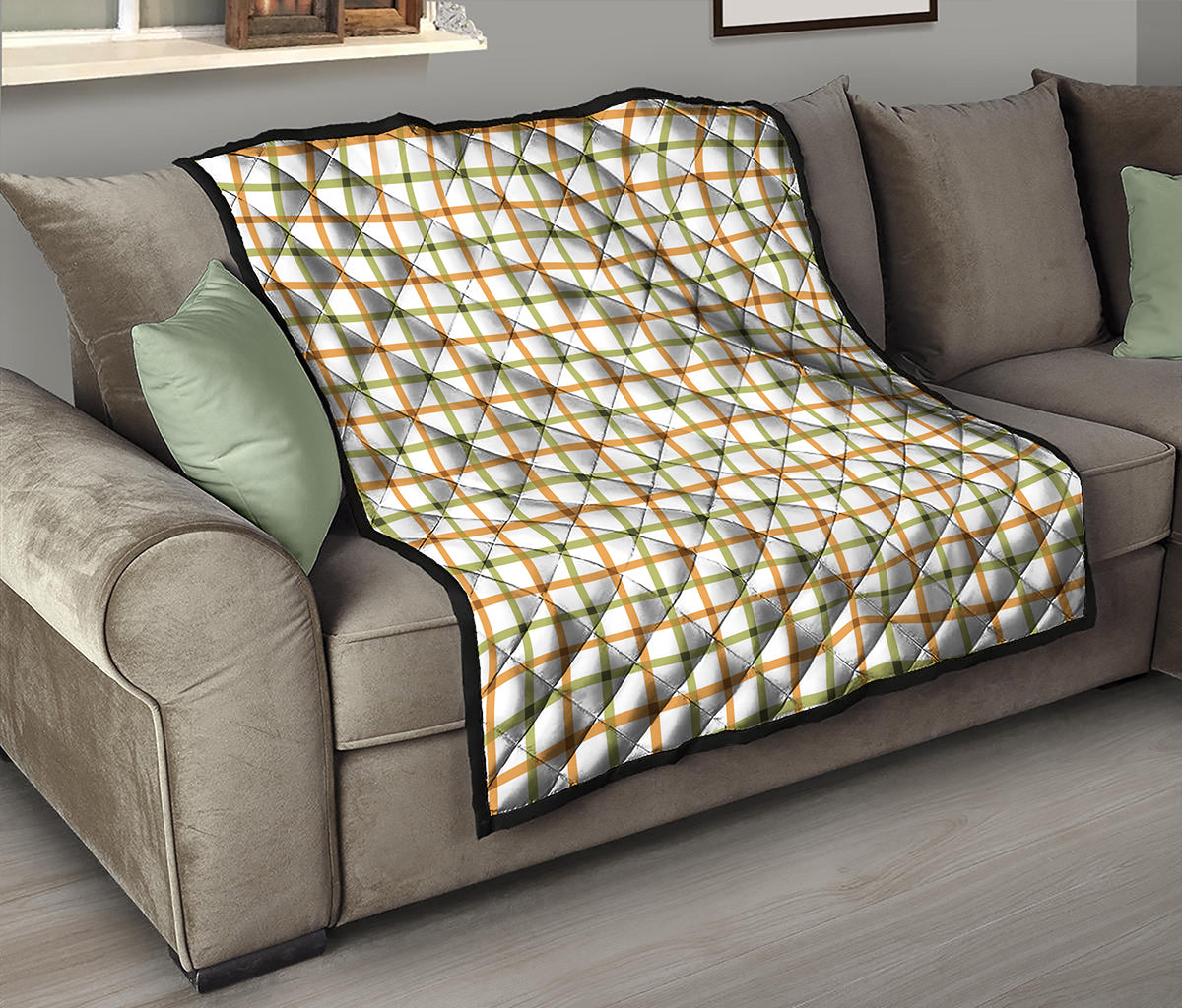 Green And Orange Tattersall Print Quilt