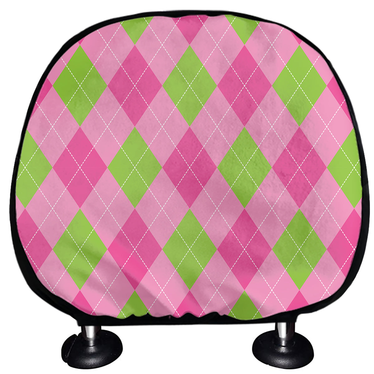 Green And Pink Argyle Pattern Print Car Headrest Covers