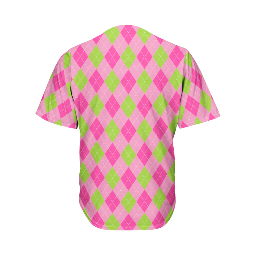 Green And Pink Argyle Pattern Print Men's Baseball Jersey